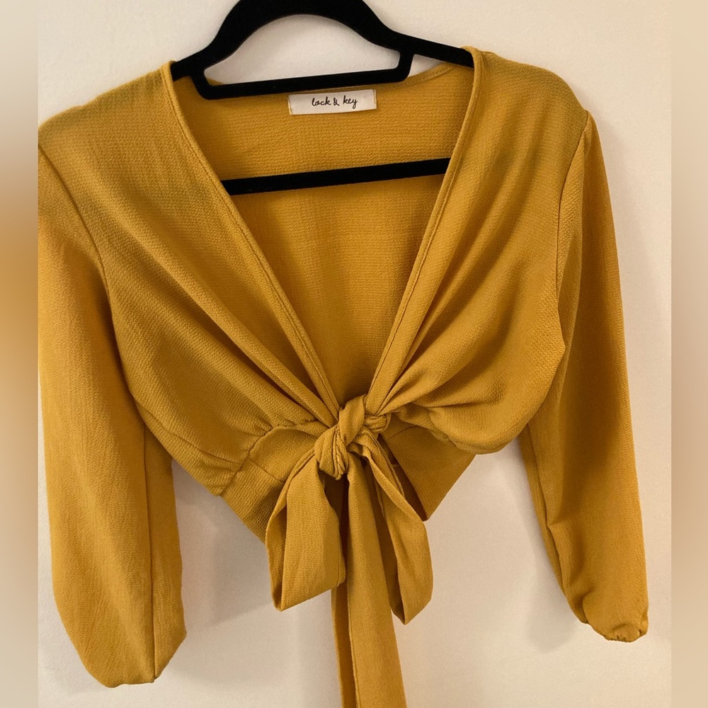 Lock & Key mustard yellow wrap cropped blouse
